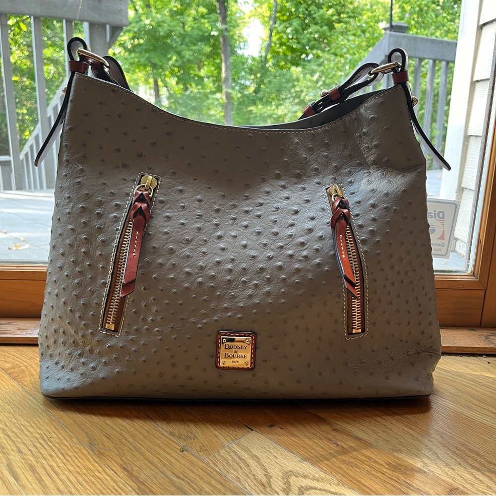Dooney & Bourke Ostrich Cooper Hobo Pewter Gray Purse Bag Great Condition $298